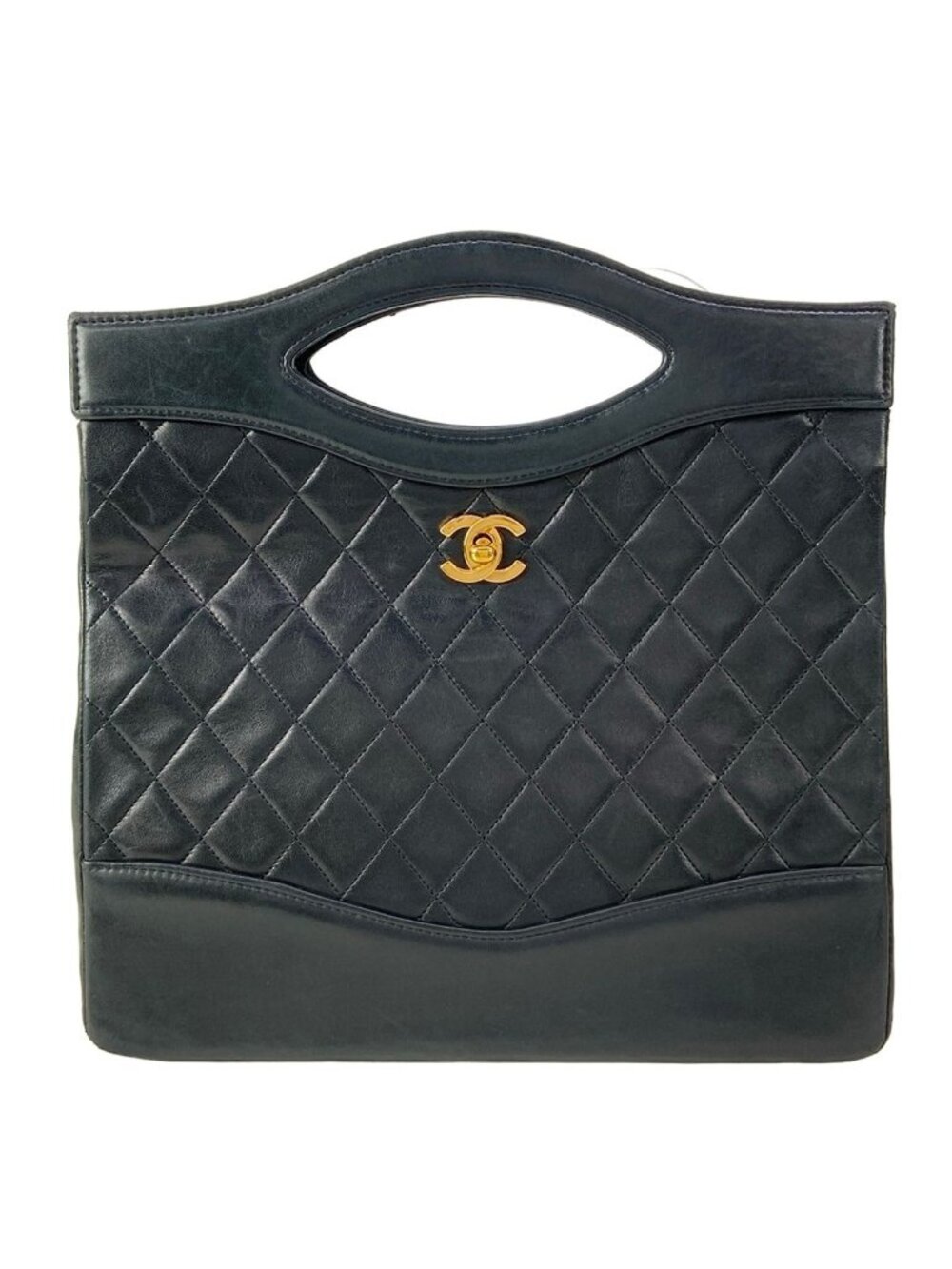 Chanel Handbag Quilted Black Gold CC Logo Lambskin